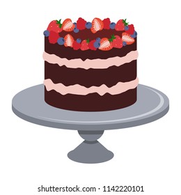 Sweet cake with berries, isolated, vector illustration on white background