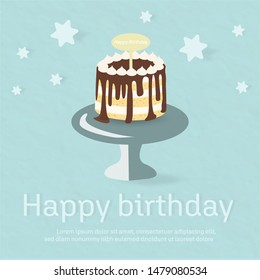 sweet cake birthday card blue pastel background stars paper cut lovely banner bakery food kawaii item adorable vector display