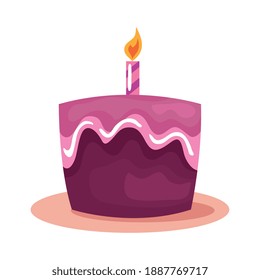 sweet cake birthday celebration with one candle vector illustration design