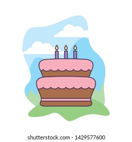 sweet cake of birthday in landscape