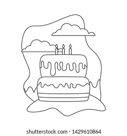 sweet cake of birthday in landscape