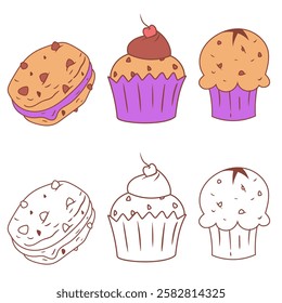 sweet cake or bread illustration set