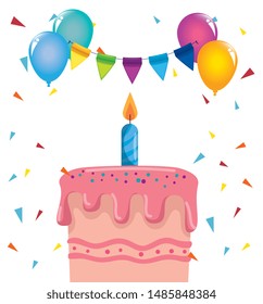 sweet cake with candle and banner party