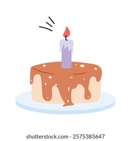 Sweet cake with a candle, party cake hand drawn icon