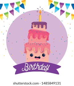 sweet cake with candle and ribbon decoration