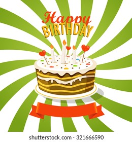 Sweet cake with candles. Greeting card