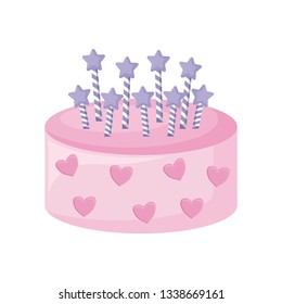 sweet cake with candles isolated icon
