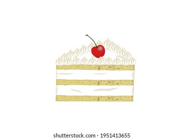 Sweet Cake with cherry with cream Isolate on white background.Bakery design. Copy space for your text.