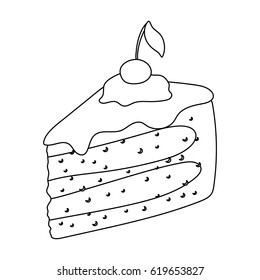 Sweet cake with cherry and leaf.Party and parties single icon in outline style vector symbol stock illustration.