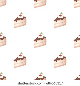 Sweet cake with cherry and leaf.Party and parties single icon in cartoon style vector symbol stock illustration.