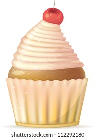 Sweet cake with cherry. Vector icon