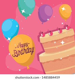 sweet cake with cherrys and balloons design