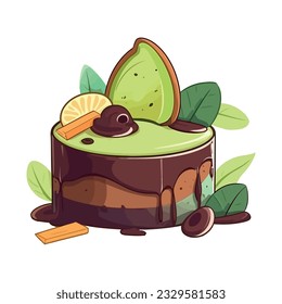 Sweet cake with chocolate and fruit icon isolated