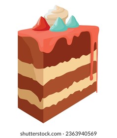 Sweet cake with chocolate icing icon