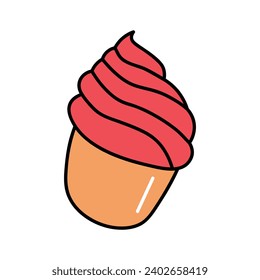Sweet cake of colorful food set. This sweet cupcake illustration features a colorful design and clean outlines, making it an irresistible addition to any food-themed project. Vector illustration.