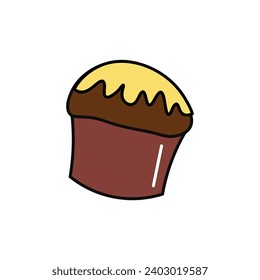 Sweet cake of colorful food set. The sweet chocolate cupcake in this illustration is sure to satisfy your visual appetite, making it an ideal choice for food-themed artwork. Vector illustration.