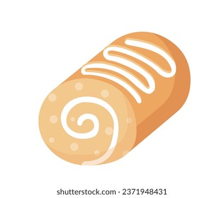 Sweet cake concept. Dessert and delicacy for holiday and festival. Bakery and pastry product. Roll sweet bun. Poster or banner. Cartoon flat vector illustration isolated on white background