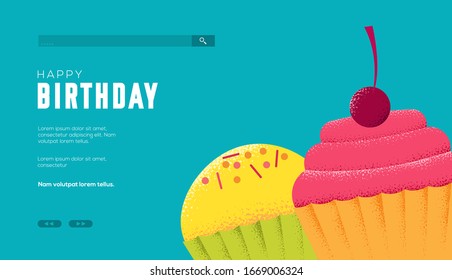 Sweet cake concept on white background illustration. Vector Art grain textured style. Head banner or enter silde site 