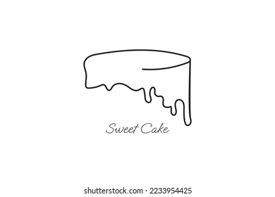 Sweet cake. Confectionery logo. Linear illustration. Delicious cupcake dessert in black and white colors, vector Vector