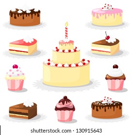 Sweet cake and cupcake set, icons