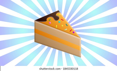 Sweet cake decorated with fresh Strawberry, pink cream and chocolate icing, piece of cake on the blue plate, pastel colors on whit.