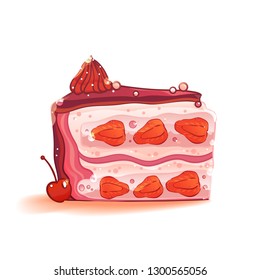 Sweet cake. Decorated sweetness. Dessert. Strawberry cream cake. А piece of cake.