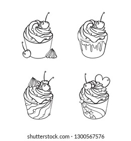 Sweet cake. Decorated sweetness. Dessert. Cupcake with powder. Coloring.