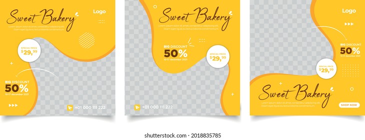 Sweet cake and dessert banner for social media post template.