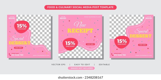 Sweet cake and dessert banner for social media post template.