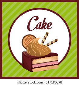 sweet cake dessert icon over green background. pastry design. over white background