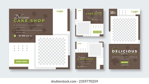 Sweet Cake and Dessert Social Media Post for Online Marketing Promotion Banner, Story and Web Internet Ads Flyer