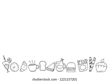sweet cake and drink background doodle