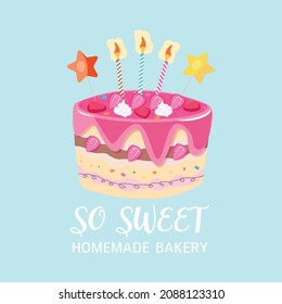 sweet cake element logo template design Homemade bakery, logo, design concept, Creative Symbol Premium Vector Icon on the blue background.