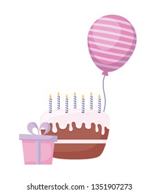 sweet cake with gift box and balloon helium