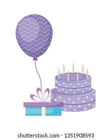 sweet cake with gift box and balloon helium