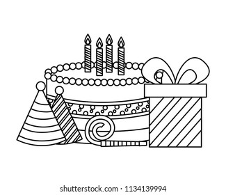 sweet cake with gift box present and accessories of party