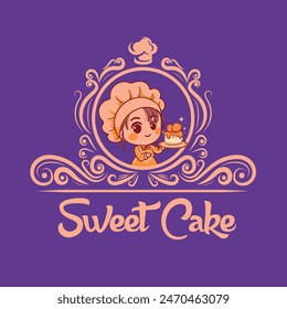 Sweet Cake Girl Mascot Logo EPS Diseño de Vector