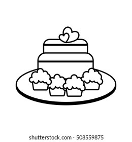 sweet cake with hearts icon vector illustration design
