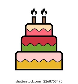 Sweet cake icon, bakery dessert food symbol, happy birthday day graphic vector illustration .