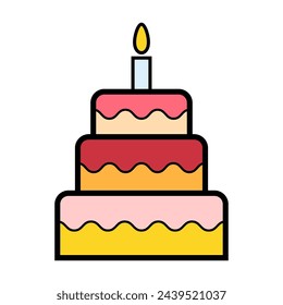 Sweet cake icon, bakery dessert food symbol, happy birthday day graphic vector illustration .