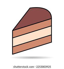 Sweet cake icon shadow, bakery dessert food symbol, happy birthday day graphic vector illustration .