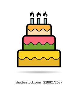 Icono de pastel dulce sombra, símbolo de comida de postre de panadería, feliz día de cumpleaños gráfico ilustración vectorial .