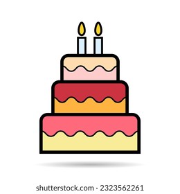 Sweet cake icon shadow, bakery dessert food symbol, happy birthday day graphic vector illustration .