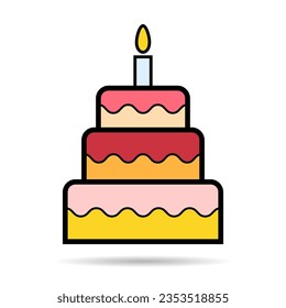 Sweet cake icon shadow, bakery dessert food symbol, happy birthday day graphic vector illustration .
