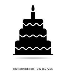 Sweet cake icon shadow, bakery dessert food symbol, happy birthday day graphic vector illustration .