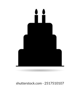 Dulce pastel icono de sombra, Ilustración vectorial de comida de postre de panadería, feliz cumpleaños gráfico .