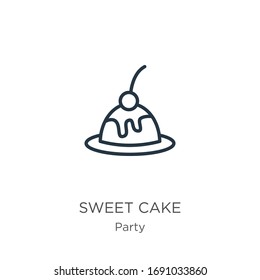 Sweet cake icon. Thin linear sweet cake outline icon isolated on white background from party collection. Line vector sign, symbol for web and mobile
