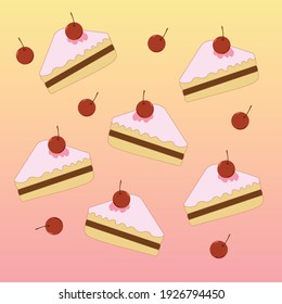 sweet cake illustration background with cherry
