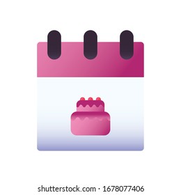 Pastel dulce dentro del diseño de icono de estilo gradiente del calendario, comida de postre deliciosa tentempié de azúcar y tema sabroso Ilustración vectorial