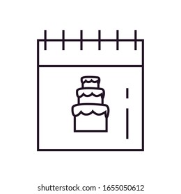 Sweet cake inside calendar line style icon design, dessert food delicious sugar snack and tasty theme Vector illustration
